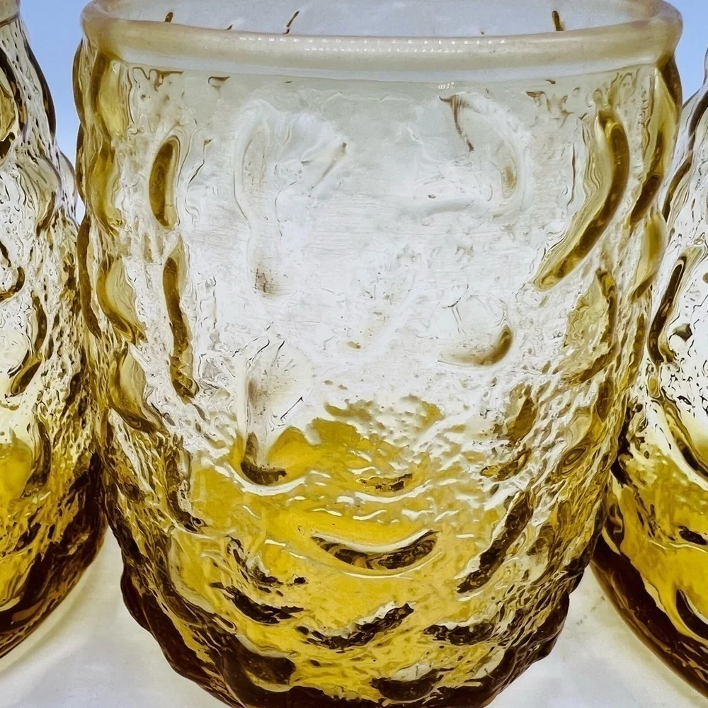 SET OF 3 VINTAGE YELLOW GOLD GLASSWARE 4” X 3” NUC